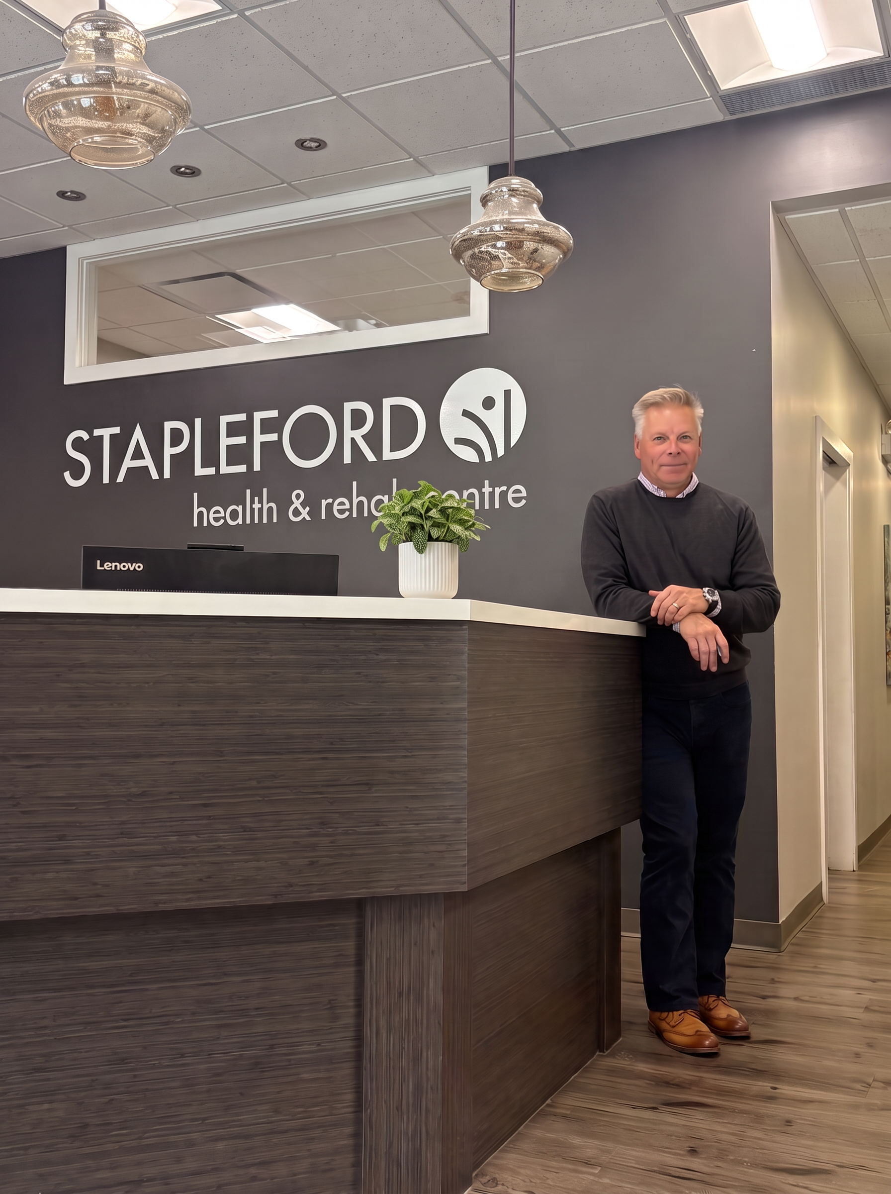 Steve standing at the Stapleford Health and Rehab Centre reception